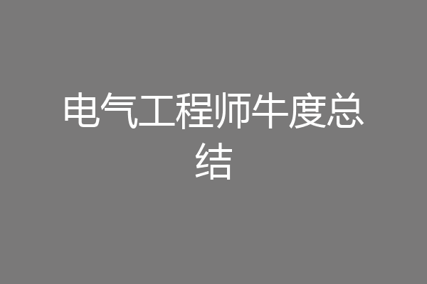 电气工程师牛度总结
