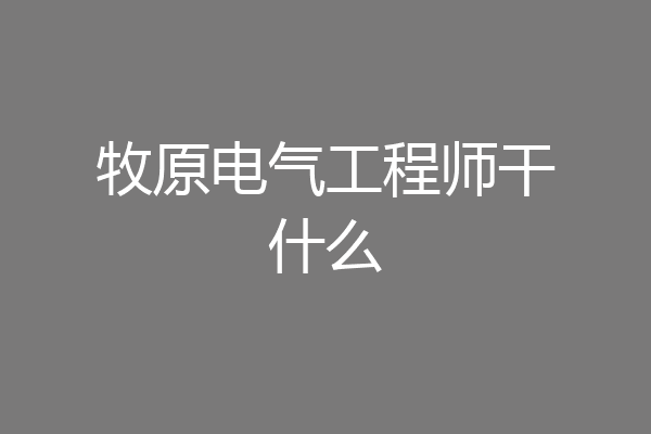 牧原电气工程师干什么