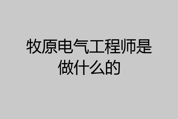 牧原电气工程师是做什么的