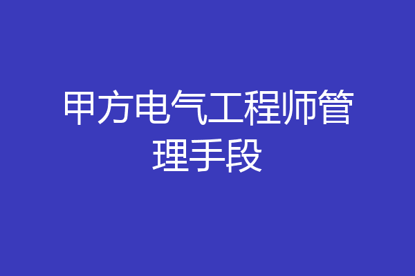 甲方电气工程师管理手段