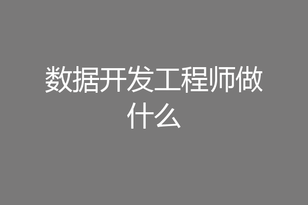 数据开发工程师做什么