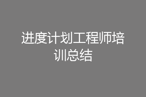 进度计划工程师培训总结