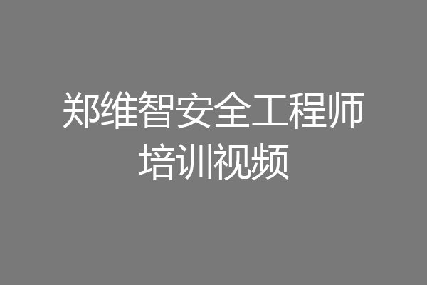 郑维智安全工程师培训视频