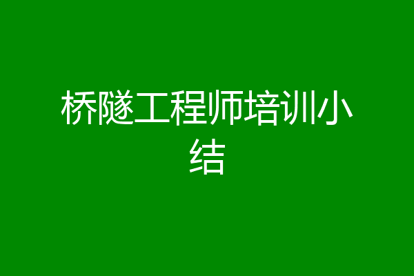桥隧工程师培训小结