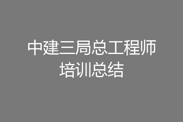 中建三局总工程师培训总结