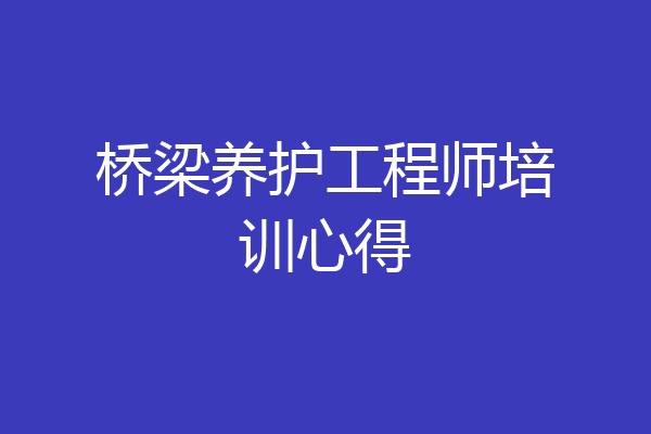桥梁养护工程师培训心得