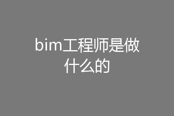 bim工程师是做什么的