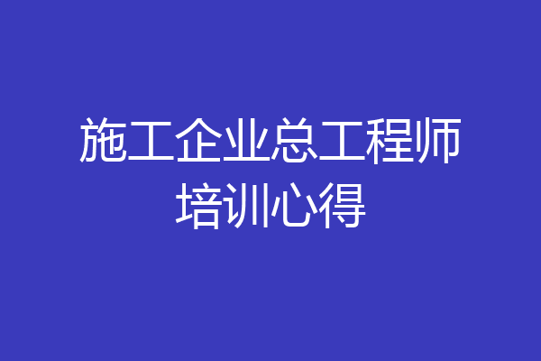 施工企业总工程师培训心得