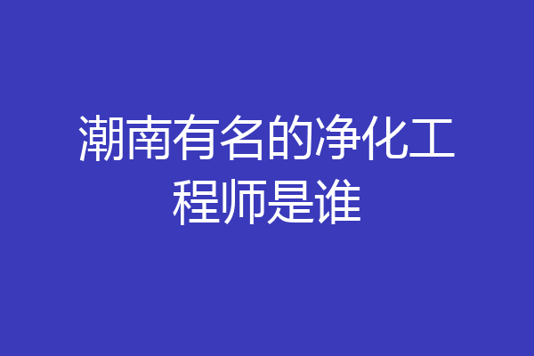 潮南有名的净化工程师是谁