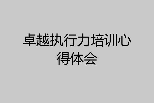 卓越执行力培训心得体会
