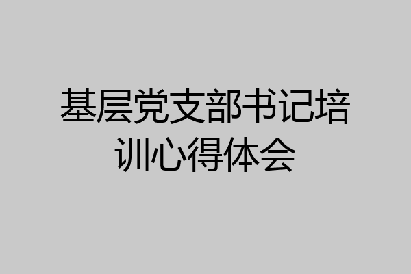 基层党支部书记培训心得体会