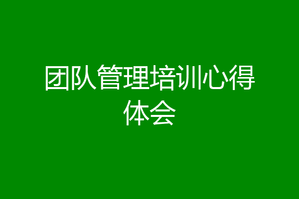 团队管理培训心得体会
