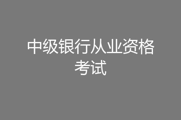中级银行从业资格考试