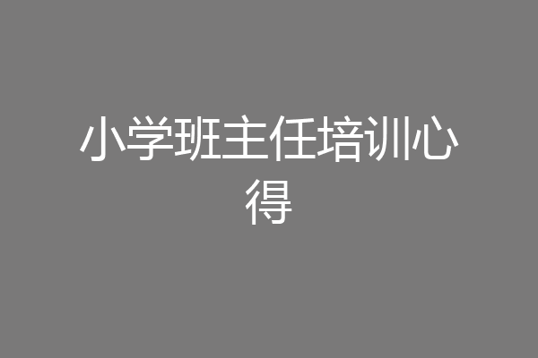 小学班主任培训心得
