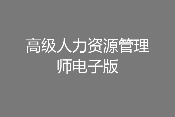 高级人力资源管理师电子版