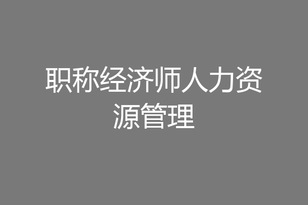 职称经济师人力资源管理