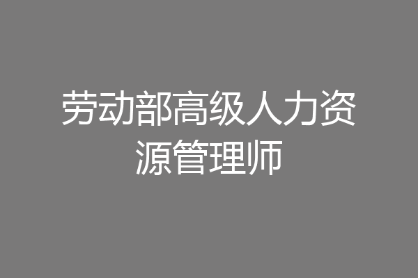 劳动部高级人力资源管理师