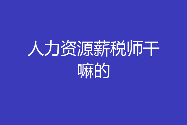 人力资源薪税师干嘛的