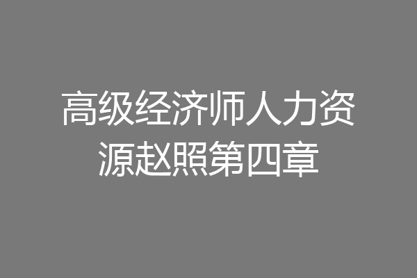 高级经济师人力资源赵照第四章