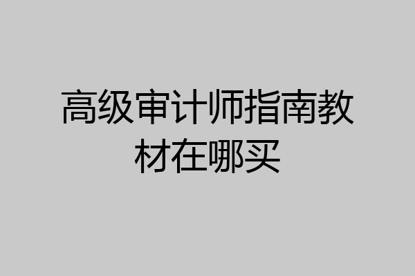 高级审计师指南教材在哪买