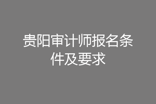 贵阳审计师报名条件及要求