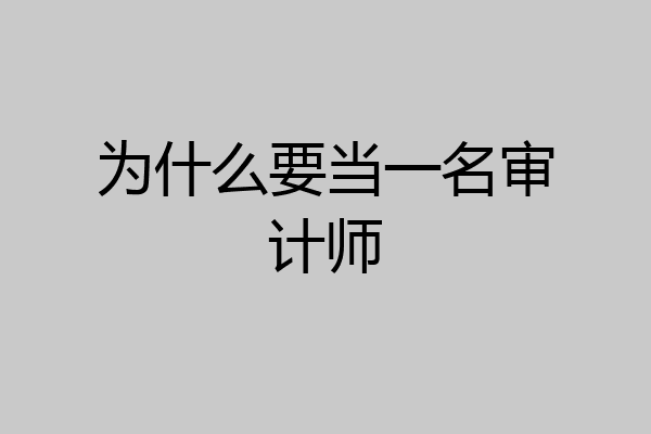 为什么要当一名审计师
