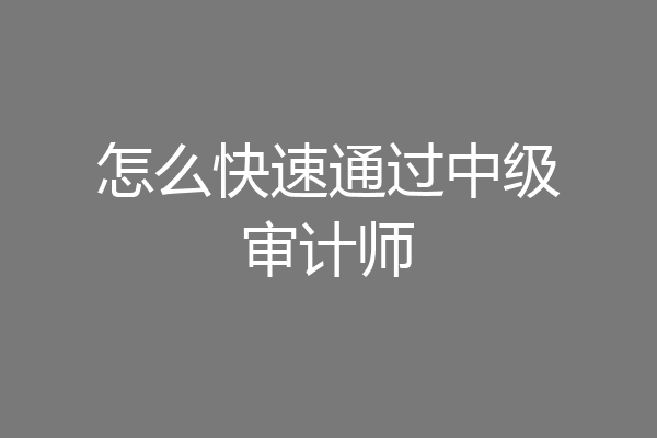 怎么快速通过中级审计师