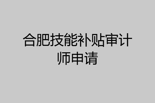合肥技能补贴审计师申请