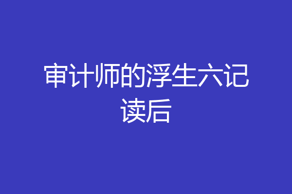审计师的浮生六记读后