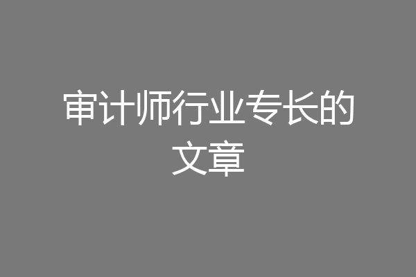 审计师行业专长的文章