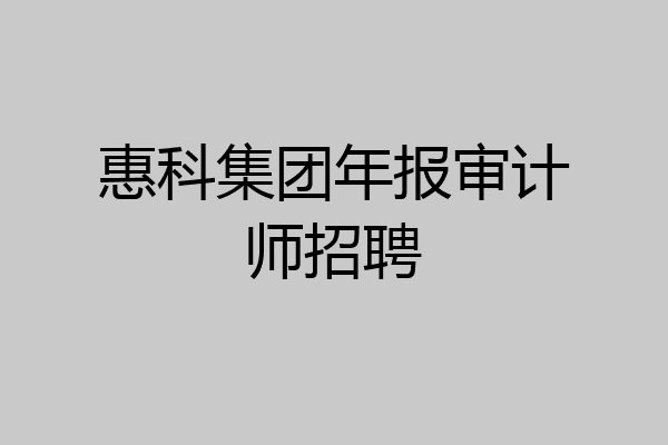 惠科集团年报审计师招聘