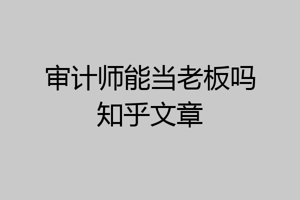 审计师能当老板吗知乎文章