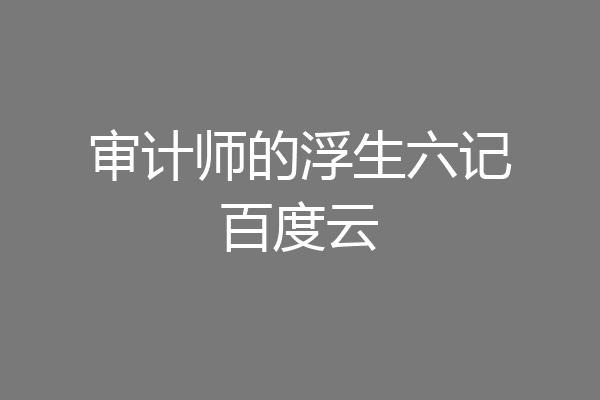审计师的浮生六记百度云