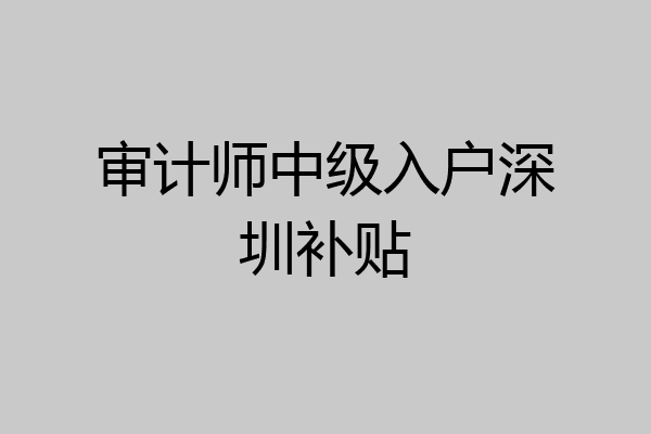 审计师中级入户深圳补贴