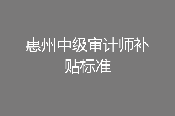 惠州中级审计师补贴标准