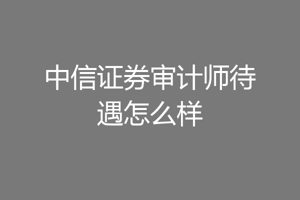 中信证券审计师待遇怎么样