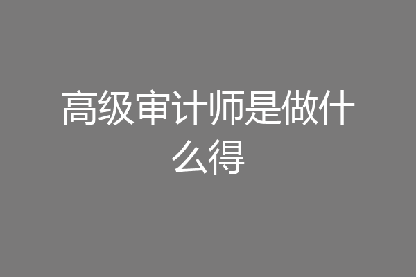 高级审计师是做什么得