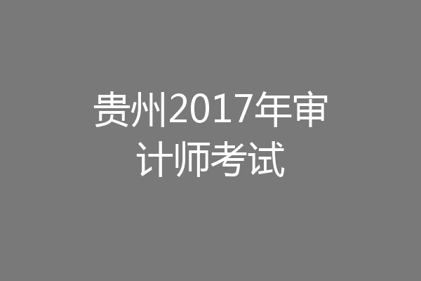贵州2017年审计师考试