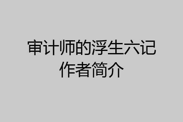 审计师的浮生六记作者简介