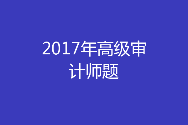 2017年高级审计师题