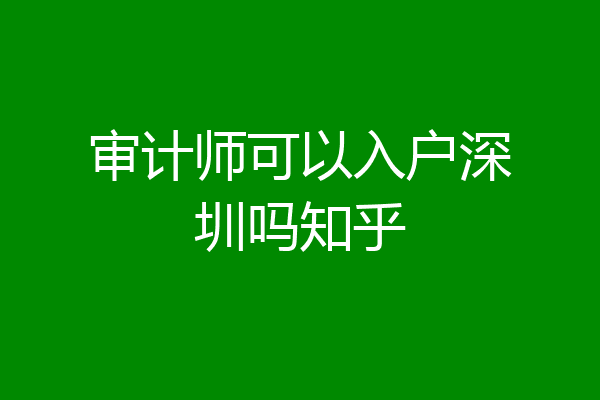 审计师可以入户深圳吗知乎