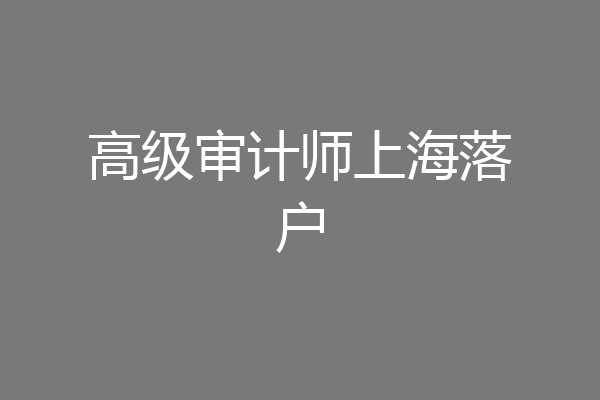 高级审计师上海落户