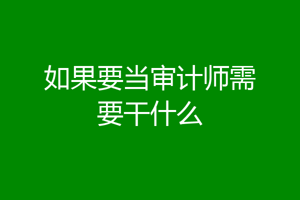 如果要当审计师需要干什么