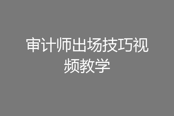 审计师出场技巧视频教学
