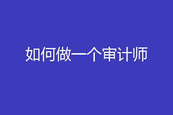 如何做一个审计师