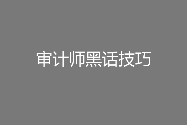 审计师黑话技巧