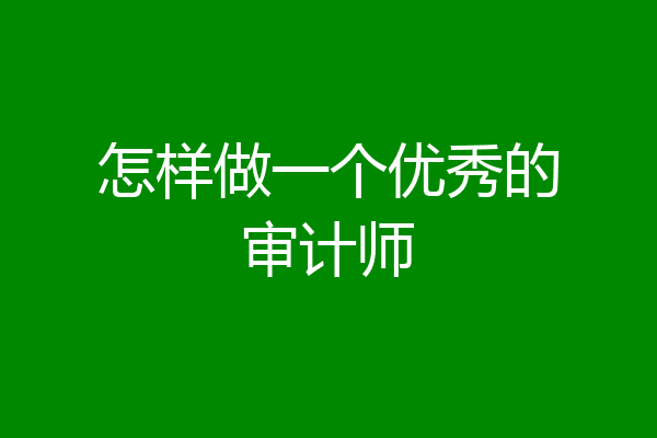 怎样做一个优秀的审计师