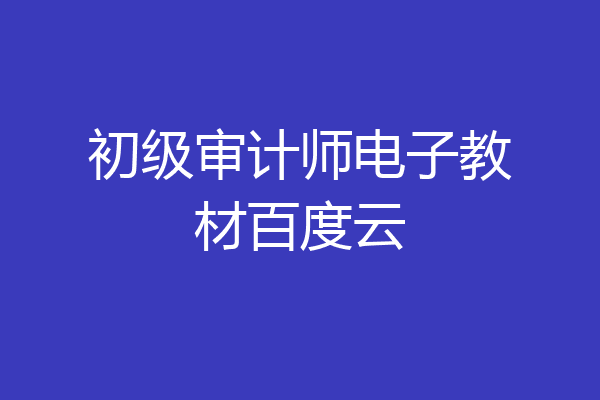 初级审计师电子教材百度云