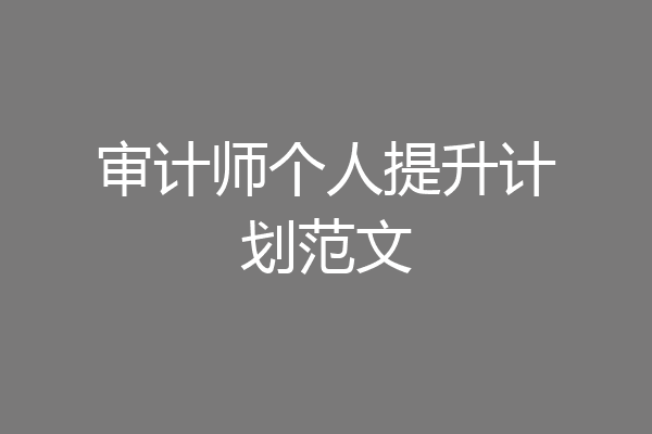审计师个人提升计划范文