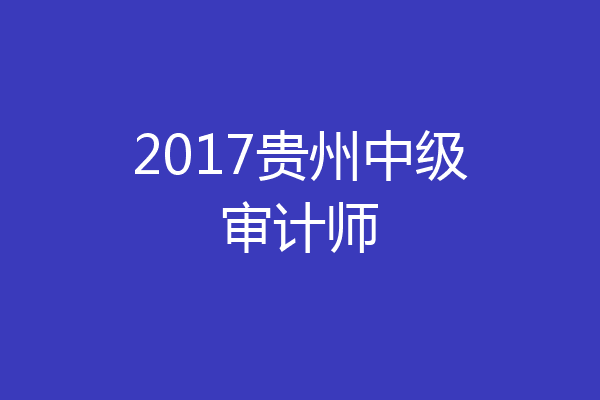 2017贵州中级审计师